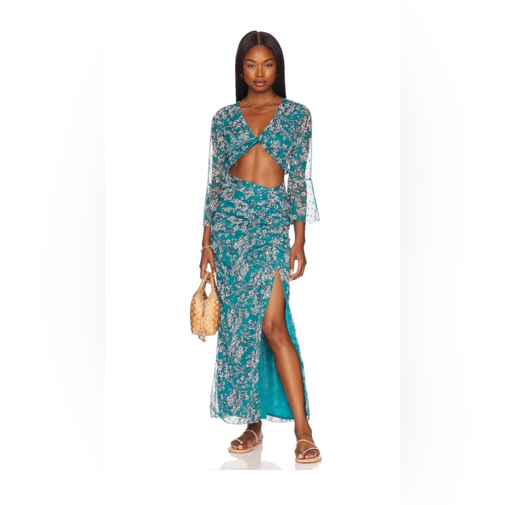 NWT House of Harlow 1960 x Revolve Verity Skirt in Teal Floral Multi